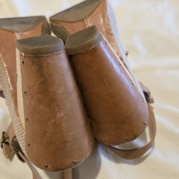 Timberland Marge Heel Peep Toe Shoe Sandal Tan Brown 9 Y2K - Picture 9 of 14